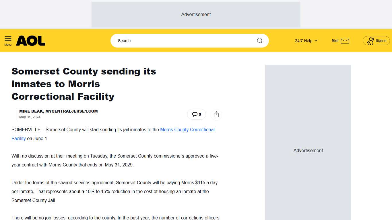 Somerset County sending its inmates to Morris Correctional Facility - AOL