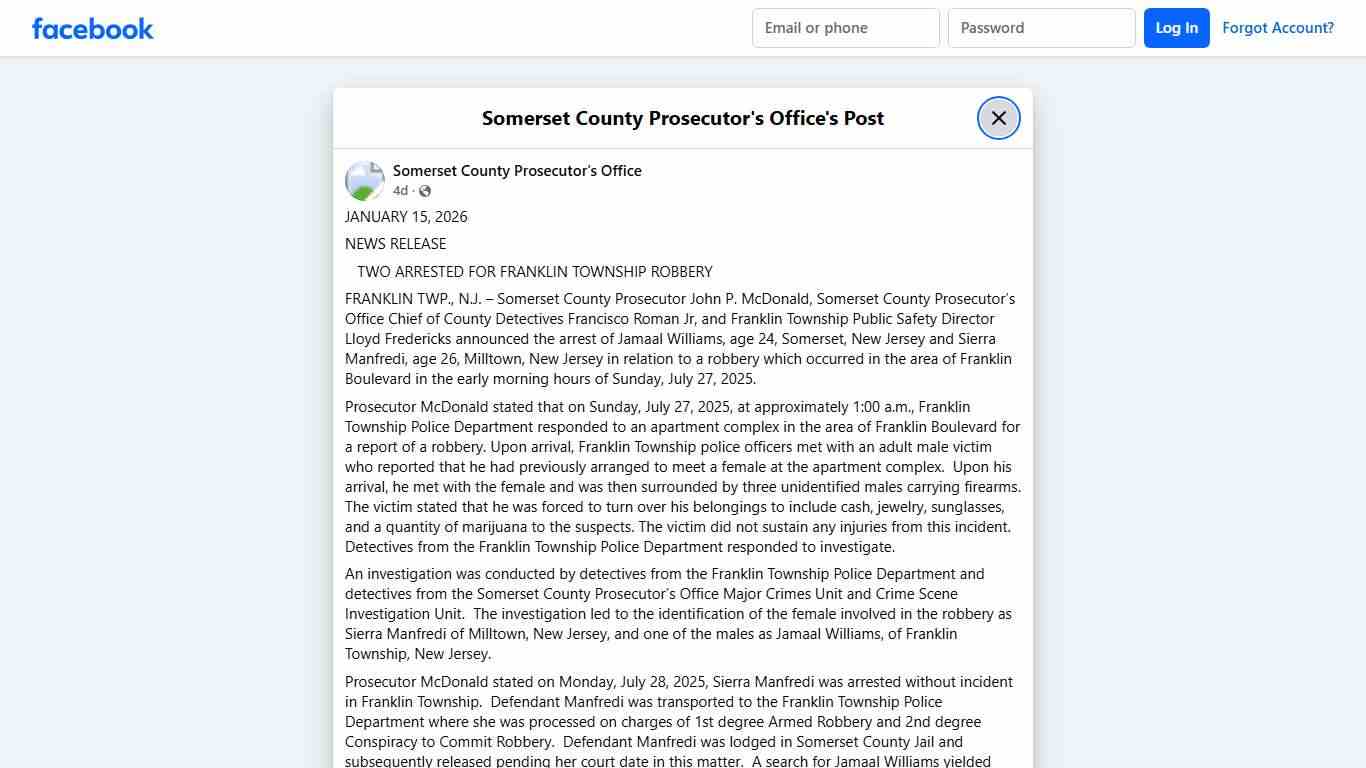 JANUARY 15, 2026... - Somerset County Prosecutor's Office | Facebook