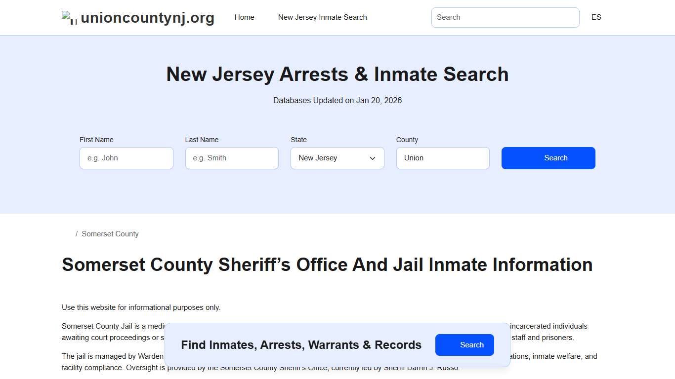 Somerset County Sheriff, NJ, Jail Inmate Search, Recent Arrests
